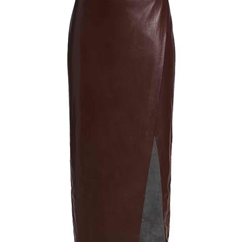 Alice + Olivia Dark Brown Siobhan Faux Leather Pencil Skirt